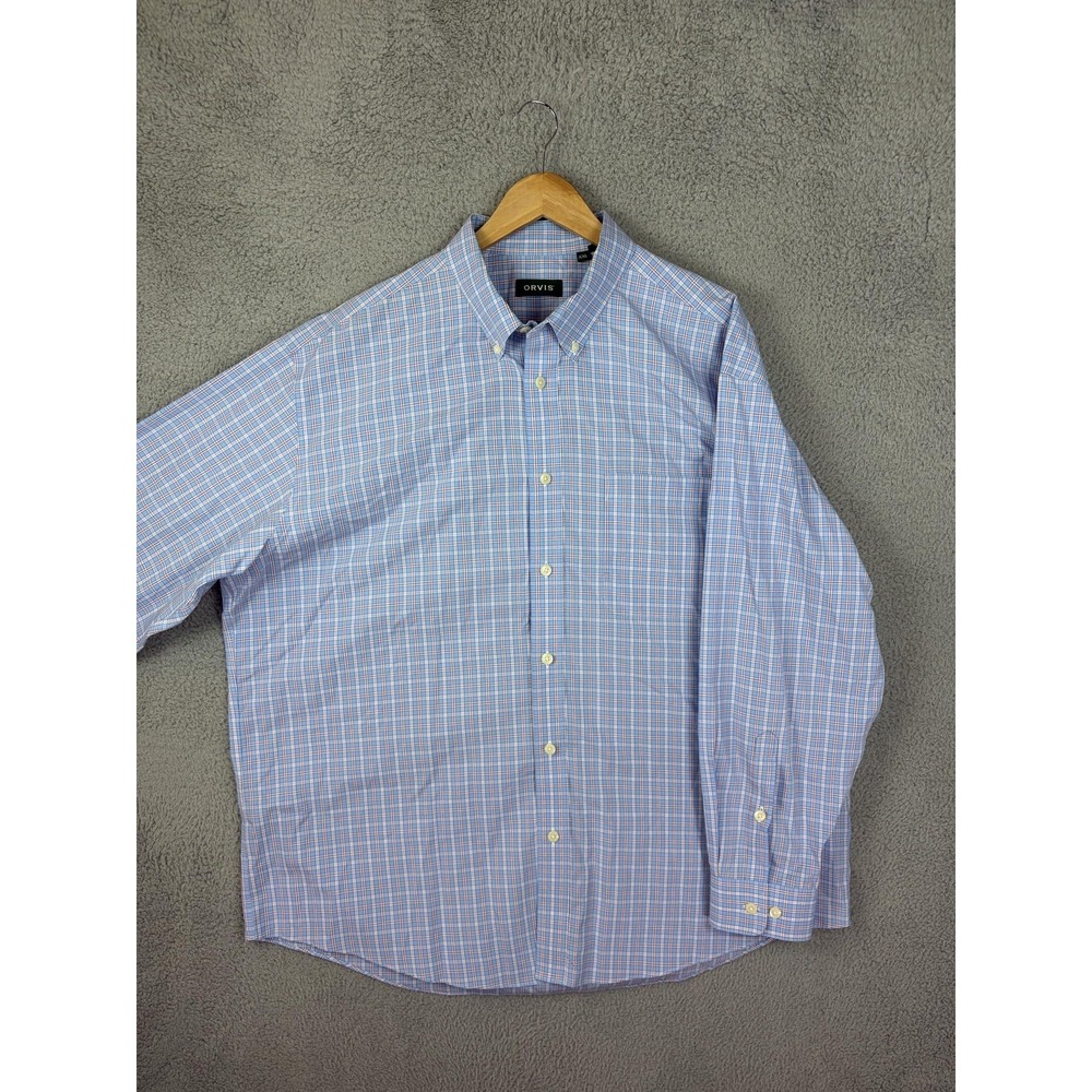 Orvis Shirt Mens 2XL Blue Plaid Long Sleeve Button Front Cotton Classic Casual